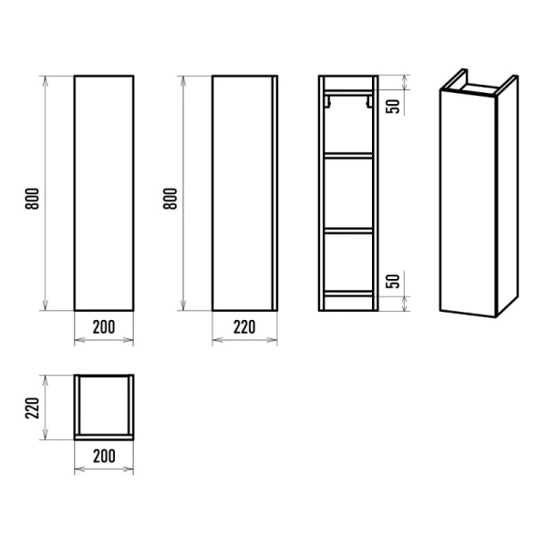 Шкаф подвесной Misty Поло 20 см антрацит/дуб Галифакс белый О-Пол08020-014По (детальная фотография), в наличии