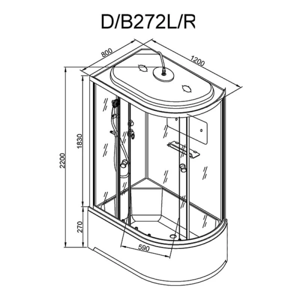Душевая кабина Deto D 120х80 см левая D272SLEL (детальная фотография), асимметричные