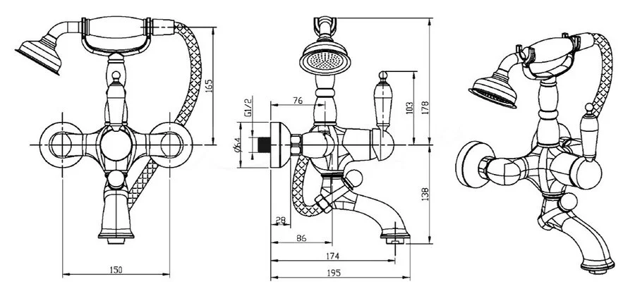 Смеситель для ванны Boheme Tradizionale Chromo хром 263 (детальная фотография), для ванны