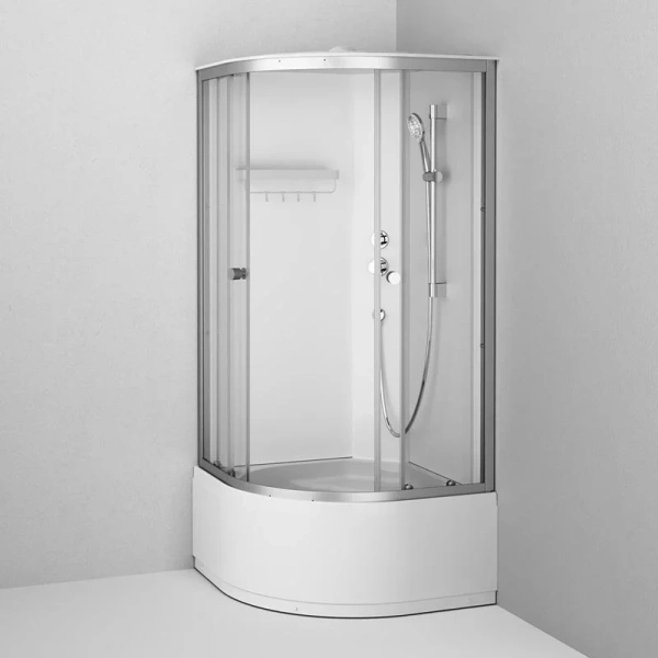 Душевая кабина Am.Pm X-Joy 90x90 см профиль хром стекло прозрачное W94C-401A-090MT (детальная фотография), полукруглые, четверть круга