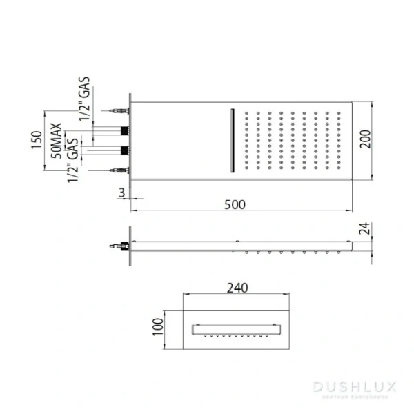 Верхний душ Bossini Manhattan черный матовый I00570.073 (детальная фотография), верхние души