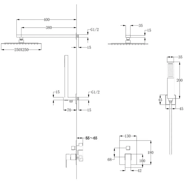 Душевой комплект Abber Daheim хром AF8219 (детальная фотография), душевые комплекты, наборы