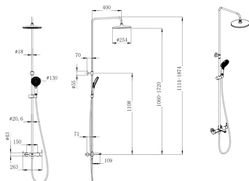 Душевая стойка Kerama Marazzi Fonte черный матовый FO.201.KM.BLK.M (детальная фотография), в наличии