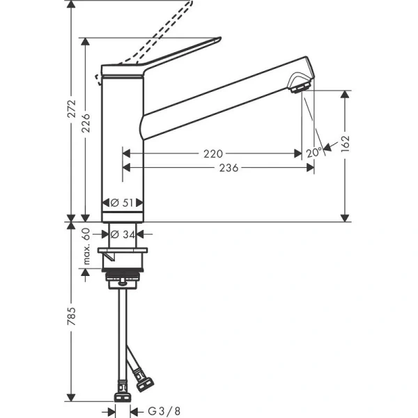 Смеситель для кухни Hansgrohe Zesis M33 хром 74805000 (детальная фотография), для кухни