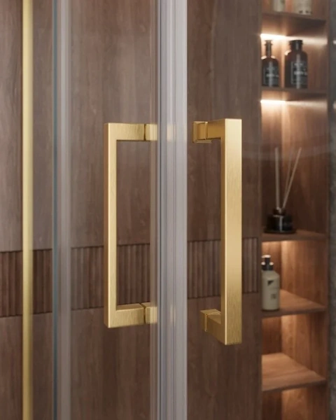 Душевой уголок Cezares Molveno 130х100 см стекло прозрачное профиль золото MOLVENO-AH-21-100+30-C-BORO-IV (детальная фотография), стеклянные, угловые, без поддона