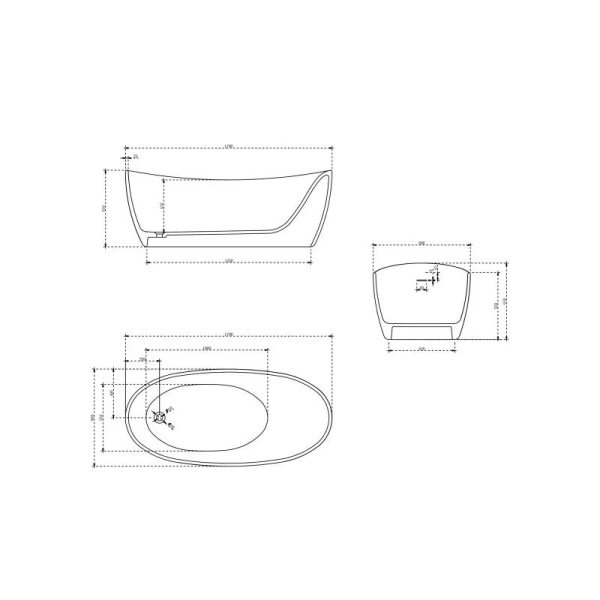 Ванна из искусственного камня Vincea VBT-6S03MW, 170 x 80 см, слив-перелив в комплекте, белый (детальная фотография), современныe, hi-tech
