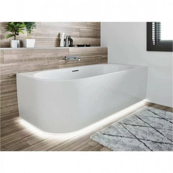 Акриловая ванна Riho Desire Corner Velvet Fall B087002105/B088002105, 184 x 84 см, с подсветкой, наполнение через перелив, литые панели слева/справа, цвет белый матовый (детальная фотография), современныe, hi-tech