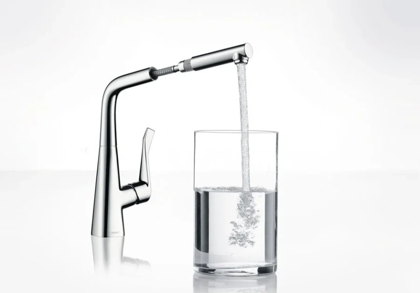 Смеситель для кухни Hansgrohe Metris под сталь 14821800 (детальная фотография), современные, hi-tech