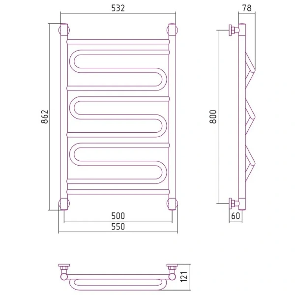 Полотенцесушитель водяной Сунержа Элегия+ 50х80 см шампань 020-0205-8050 (детальная фотография), современные, hi-tech