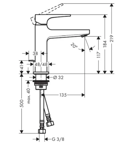 Смеситель для раковины Hansgrohe Metropol однорычажный 74506000 (детальная фотография), для раковины