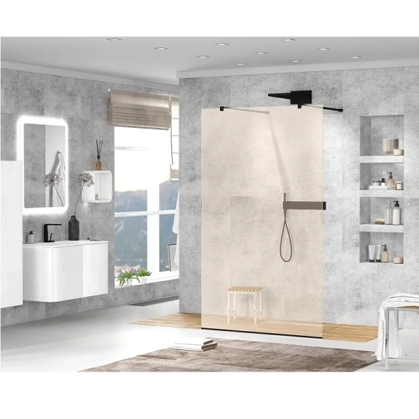 Душевая перегородка Cezares Liberta 110 см стекло бронза, профиль черный LIBERTA-L-2-110-120-BR-NERO (детальная фотография), в наличии