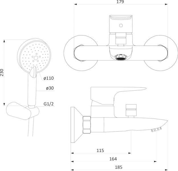 Смеситель для ванны Damixa Origin Evo 2 с душевой лейкой 781300000 (детальная фотография), для ванны