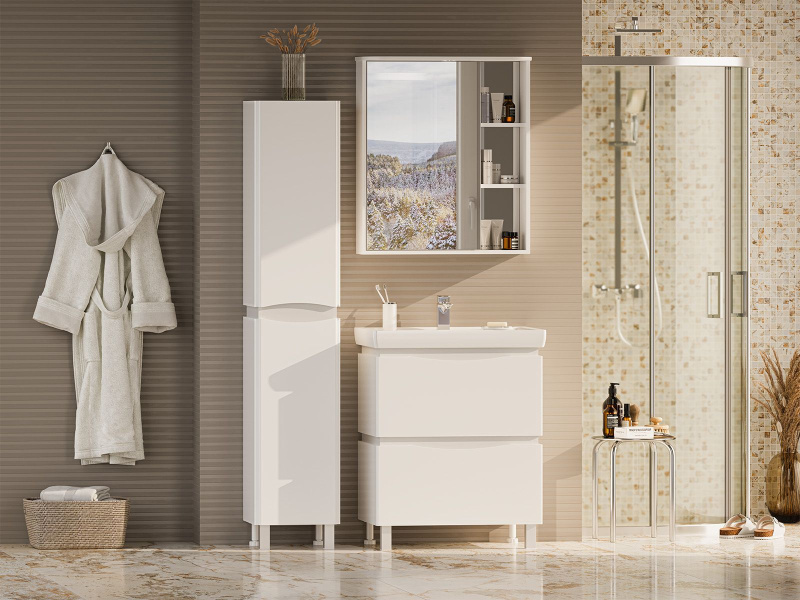 Зеркальный шкаф, зеркало слева, полочки справа, цвет белый, Misty Венера П-ВНР04070-01СВЛ (детальная фотография), нет в наличии index_1