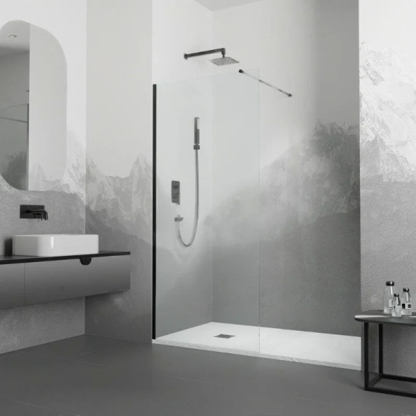 Душевая перегородка RGW Walk In 110 см профиль черный, стекло прозрачное 351001011-14 (детальная фотография)