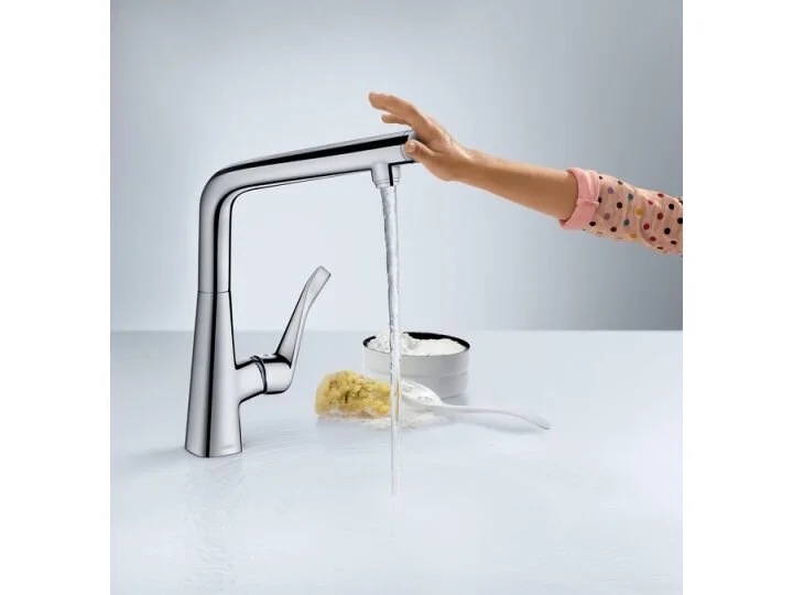 Смеситель для кухни однорычажный Hansgrohe Metris Select 260 нержавеющая сталь 14847800 (детальная фотография), хром