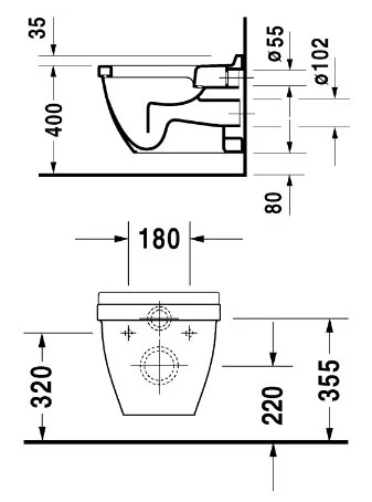 Унитаз подвесной Duravit Starck 3 белый 2201090000 (детальная фотография), без бачка, со скрытым бачком