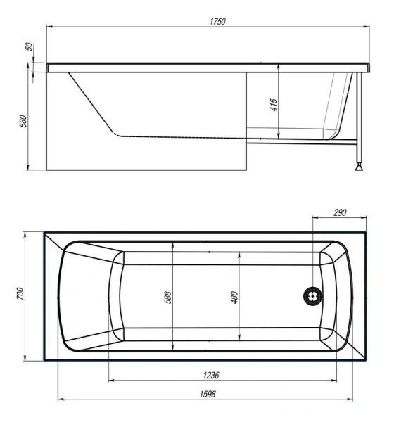 Ванна акриловая Royal Bath Vienna RB953506, 175 x 70 см, белый (детальная фотография), акриловые
