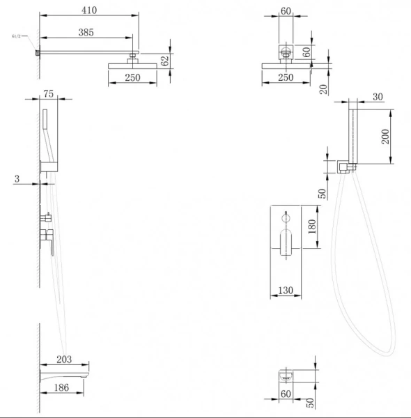 Душевой комплект Abber Weiss Insel хром AF8017 (детальная фотография), душевые комплекты, наборы
