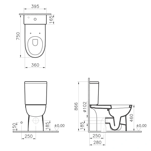 Унитаз компакт VitrA Conforma для людей с ограниченными возможностями 9832B003-7204 (детальная фотография), напольные
