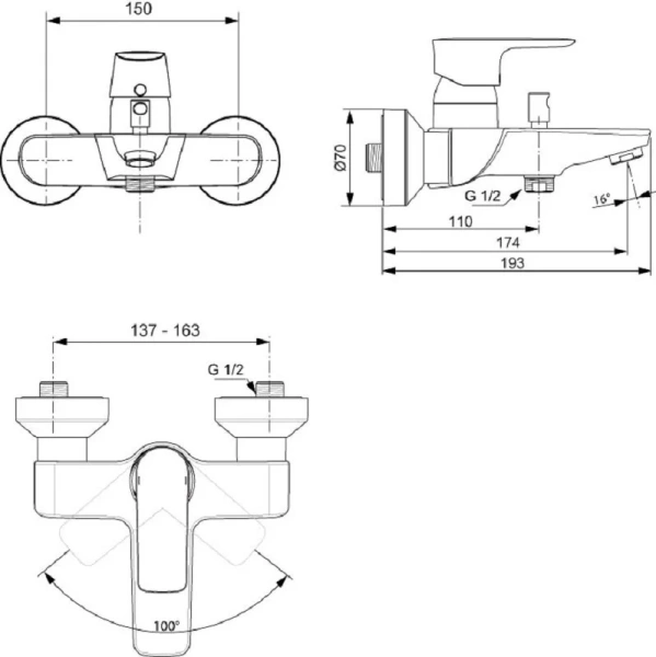 Смеситель для ванны Ideal Standard Connect Air хром A7033AA (детальная фотография), для ванны