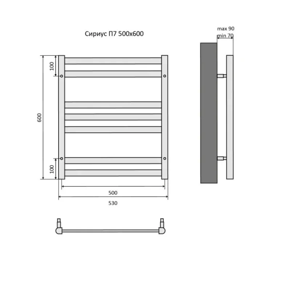 Полотенцесушитель водяной Акватек Сириус 50x60 см хром AQ DP0760CH (детальная фотография), современные, hi-tech
