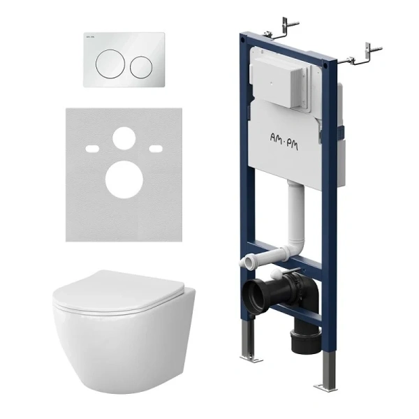 Унитаз с инсталляцией Am.Pm Like с белой клавишей IS90101.801900 (детальная фотография)