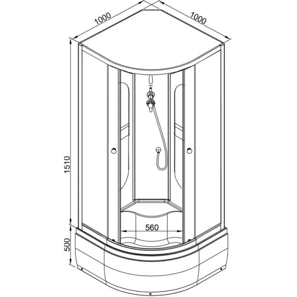 Душевая кабина Deto L 100x100 см без крыши L910N (детальная фотография), полукруглые, четверть круга