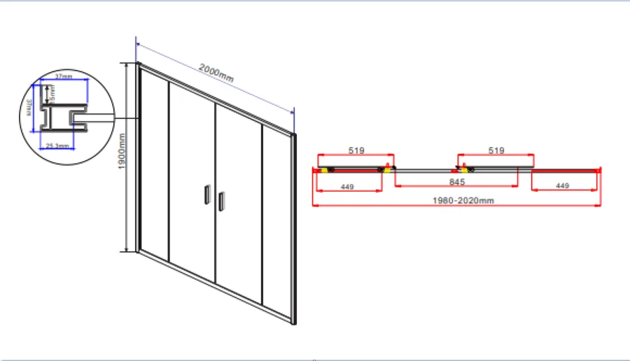 Душевая дверь в нишу Vincea Garda 200 см стекло прозрачное VDS-1G2200CL (детальная фотография), современные, hi-tech
