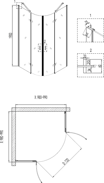 Душевой уголок Niagara Nova 100x100 см полукруглый 68160811BLACK (детальная фотография), современные, hi-tech