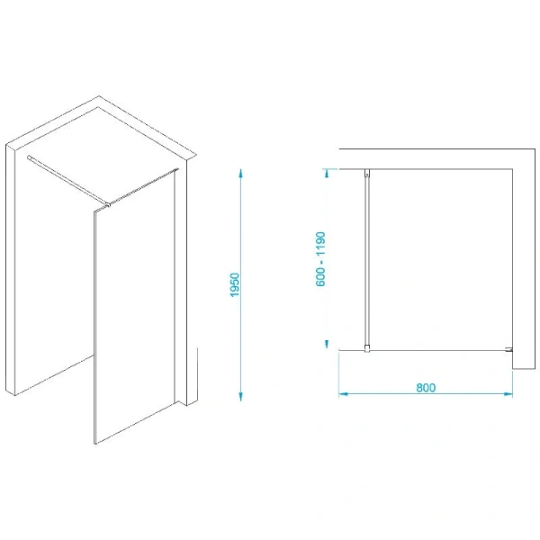 Душевая перегородка RGW Walk In 80 см профиль черный, стекло прозрачное 35100208-14 (детальная фотография), современные, hi-tech