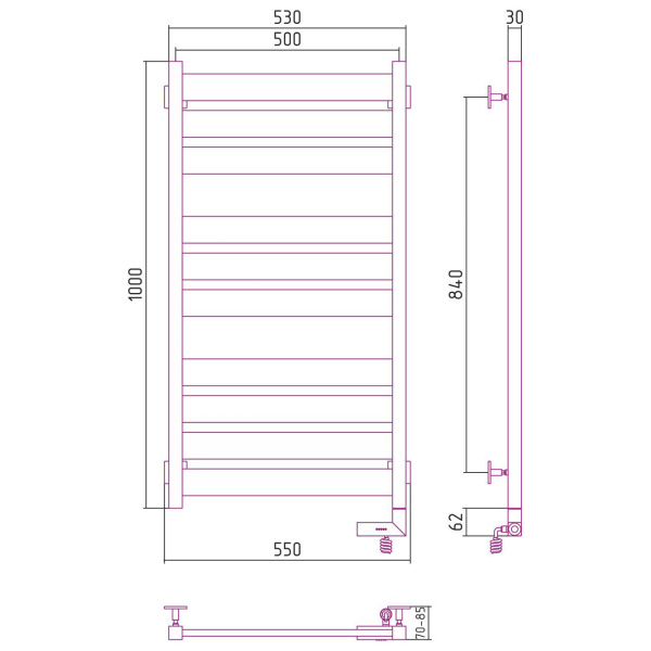 Схема (детальная фотография), из нержавеющей стали, без полки, неповоротные, с терморегулятором 