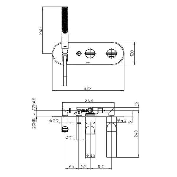 Смеситель для ванны Bossini Apice черный матовый Z00555.073 (детальная фотография), для ванны