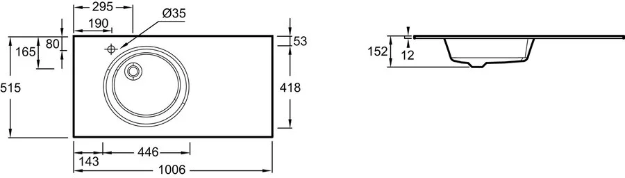Раковина Jacob Delafon Odeon Rive Gauche EB2564-DE 101 см стеклянная (детальная фотография), современные, hi-tech
