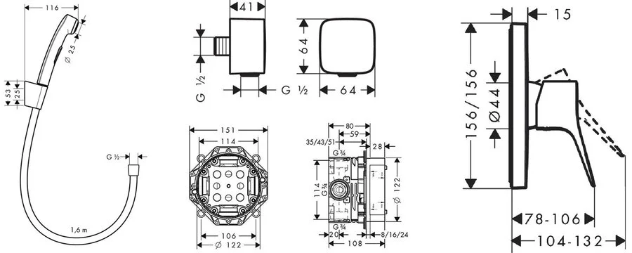 Смеситель для душа Hansgrohe Vivenis 75615 латунь (детальная фотография), для душа