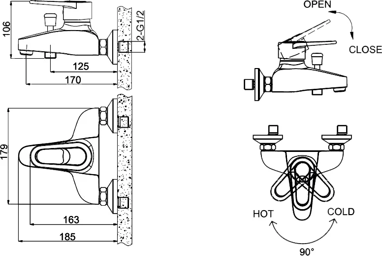 Смеситель для ванны Bravat LOOP F6124182CP-01-RUS (детальная фотография), для ванны
