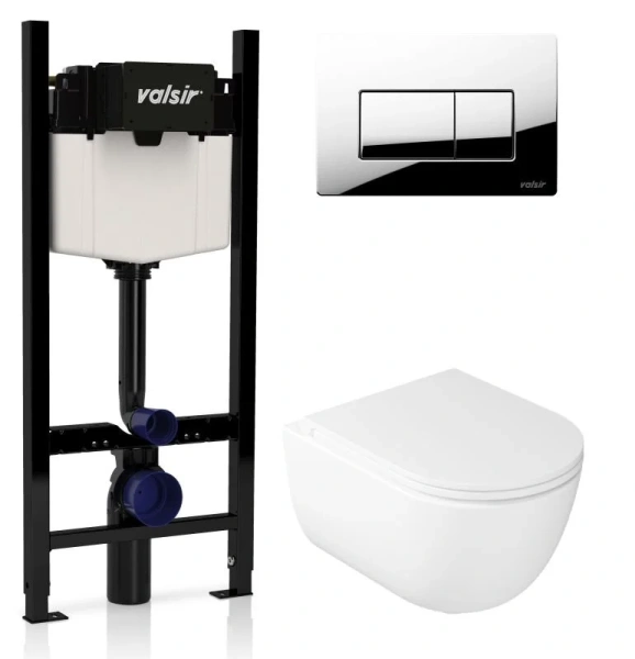 Унитаз с инсталляцией Valsir Dream с клавишей хром KIT VSCR 7334 Slim P1 (детальная фотография)