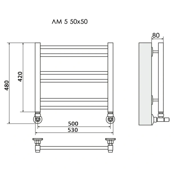 Полотенцесушитель водяной Ника Modern 60x40 см черный матовый ЛМ 5 60/40 черн мат (детальная фотография), современные, hi-tech