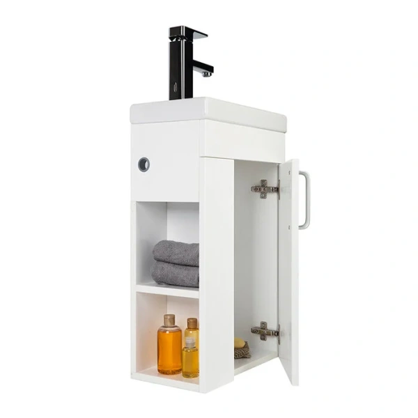 Тумба с раковиной подвесная IDDIS Torr 40 см полки слева TOR40W1i95K (детальная фотография), подвесная, пристенная