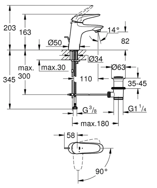 Смеситель для раковины с функцией энергосбережения хром Grohe Eurostyle New 23709003 (детальная фотография), для раковины