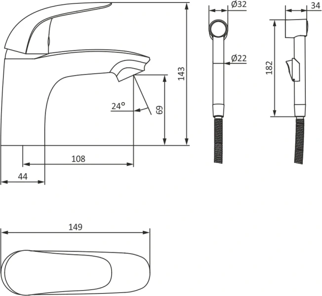 Смеситель с гигиеническим душем Damixa Palace Bit хром 310300000 (детальная фотография), на раковину, на столешницу