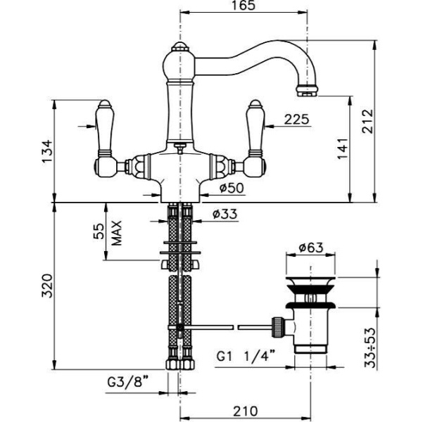 Смеситель для раковины Nicolazzi D.Anglaises 1432 (детальная фотография), с 1 монтажным отверстием
