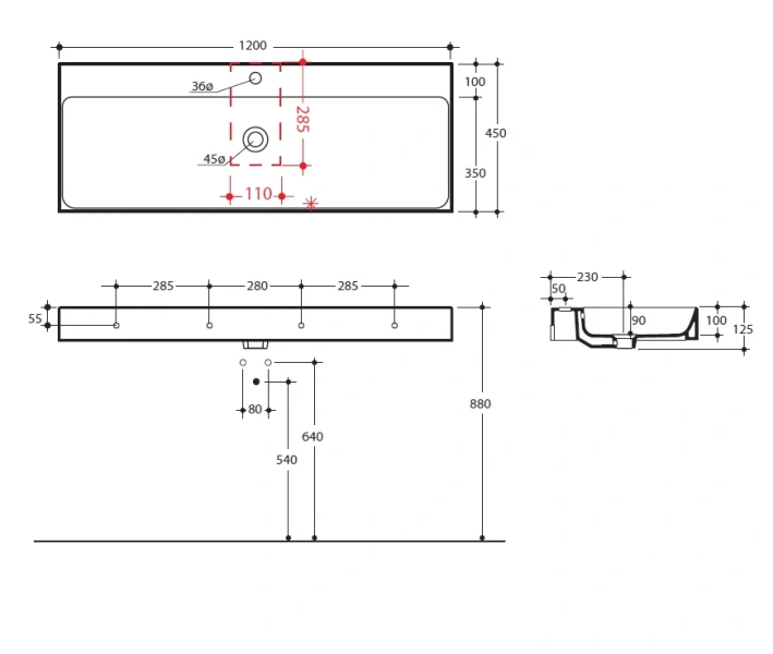 Раковина Kerasan Cento 120 см белая 353401*1 (детальная фотография), современные, hi-tech