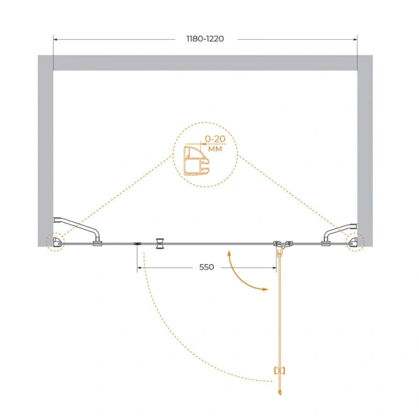 Душевая дверь в нишу Cezares Verona 120 см стекло прозрачное VERONA-W-B-13-30+60/30-C-Cr (детальная фотография), современные, hi-tech