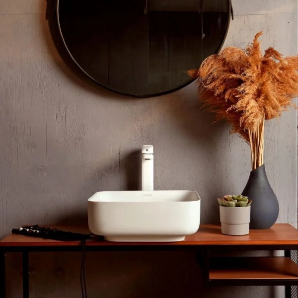 Раковина Montebianco Loreto Piazza 36 см белая матовая 12018 (детальная фотография), накладные (на столешницу)