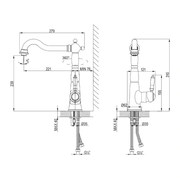Смеситель для кухни Lemark Villa LM4805B (детальная фотография), для кухни