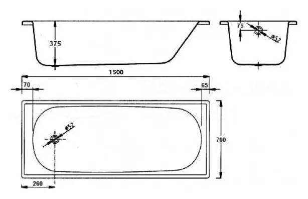 Ванна стальная BLB Europa B50E22001 150 x 70 см (детальная фотография), современныe, hi-tech