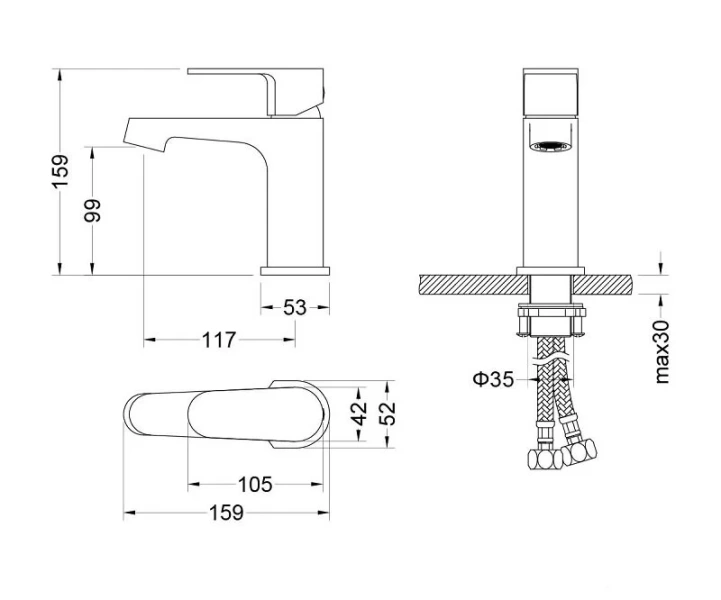 Смеситель для раковины Акватек Оберон шлифованное золото AQ1210BG (детальная фотография), для раковины
