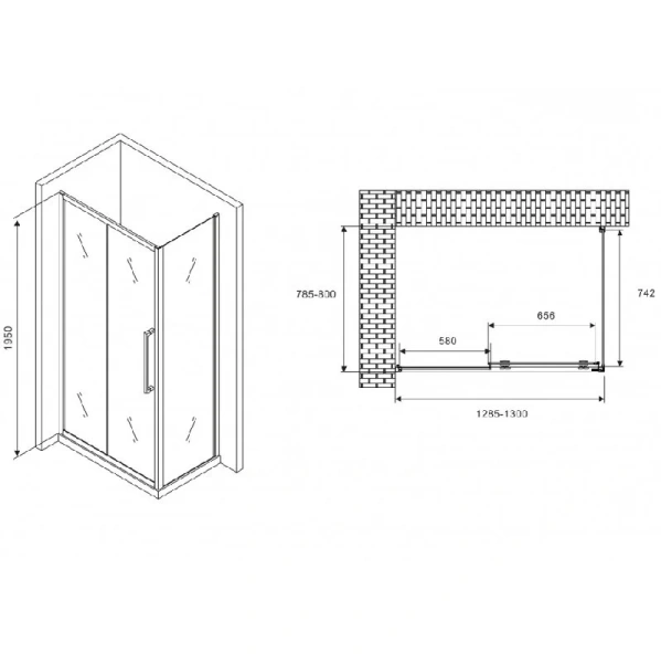 Душевой уголок Abber Schwarzer Diamant 130x80 см профиль хром AG30130H-S80 (детальная фотография), прямоугольные