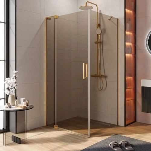 Душевой уголок Cezares Slider 90х100 см стекло бронзовое профиль брашированное золото - фото 1