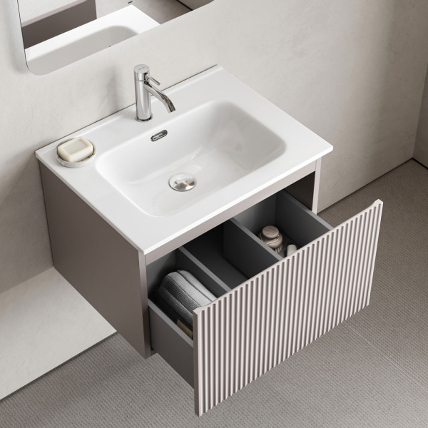 Тумба под раковину подвесная Sancos Snob R 1.0 60 см doha soft SNR1.060CE (детальная фотография), подвесная, пристенная